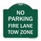 Signmission No Parking Fire Lane Tow Zone K-1645, Green & White Aluminum Sign, 18" x 18", GW-1818-23733 A-DES-GW-1818-23733 - alternate 1
